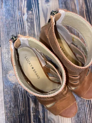 Lucky Brand Tan Brown Strappy Wedge Mules thumbnail 2