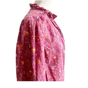 Sundance Women’s Floral Button Front Blouse Prairie Style High Collar Berry Med thumbnail 7