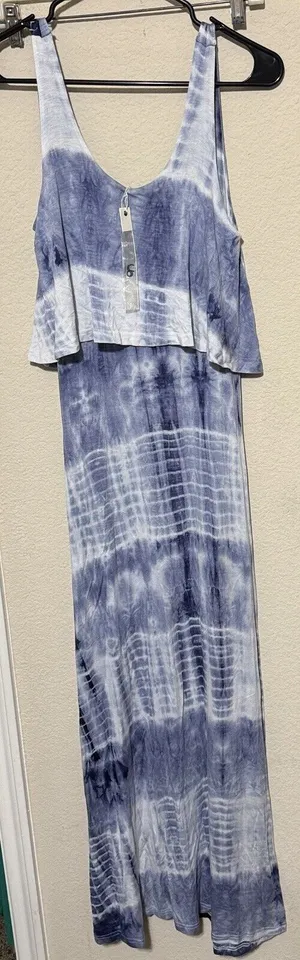 Ya‎ Los Angeles Maxi Dress Long Blue Tie Dye Spaghetti Strap Womens Small thumbnail 1