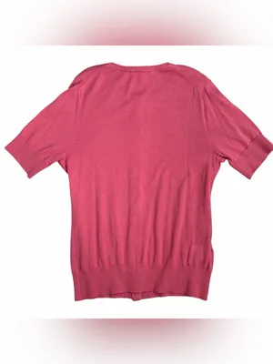 Ann Taylor Rose Pink Short-Sleeve Button Silk Cardigan thumbnail 2