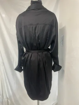 Abercrombie & Fitch Black Satin Button-Front Long Sleeve Shirt Dress w/Tie Belt thumbnail 6