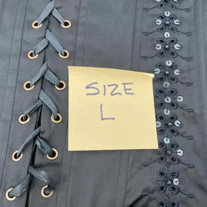Embroidered Sequin Lace Up Corset Top Charcoal Grey Floral Boned Bodice Large‎ thumbnail 4