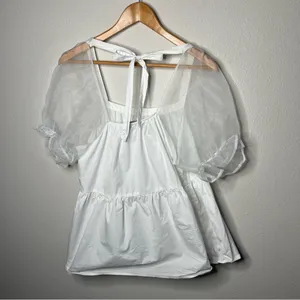 Pomander Place Tuckernuck White Tinsley Puff Sleeve Babydoll Blouse Top thumbnail 3