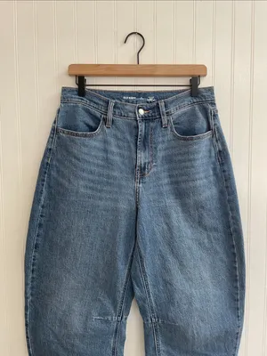OLD NAVY High-Rise Wow Barrel Leg Jeans Medium Wash Denim Size 6 Short thumbnail 8