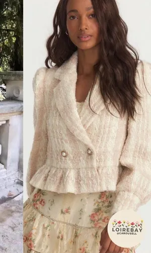 LoveShackFancy Braelyn Crop Jacket Small‎ Cream Bouclé Tweed Peplum Jacket $595 thumbnail 1