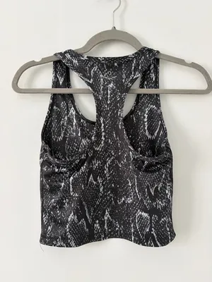 Beyond Yoga Lux First Class Crop Racerback Bra Tank Snake Skin Black Silver S thumbnail 3