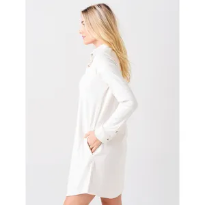 Faherty Legend White Oatmeal Long Sleeve Button Up Sweater Shirt Mini Dress M thumbnail 2