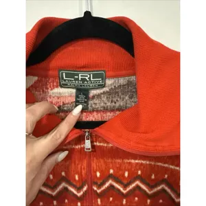 Lauren Ralph Lauren Aztec Red Quarter Zip 3/4 Sleeve Thermal Top Large thumbnail 3