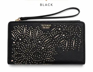 Victoria's Secret Studded Wristlet Wallet Black Zip Around Clutch Organizer thumbnail 1