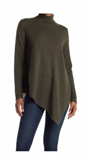 Magaschoni Turtleneck Cashmere Tunic Sweater - Hunter green Heather asymmetrical thumbnail 1