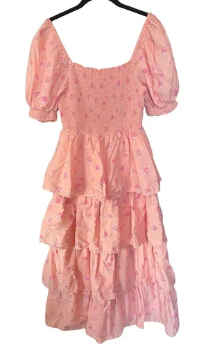 LoveShackFancy x Target Simone Pink Floral Tiered Midi Dress S thumbnail 1