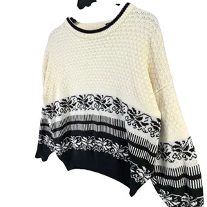 Vintage Rainbow Ridge Fair Isle Nordic Knit Sweater M Cream Black Cozy Chunky thumbnail 2
