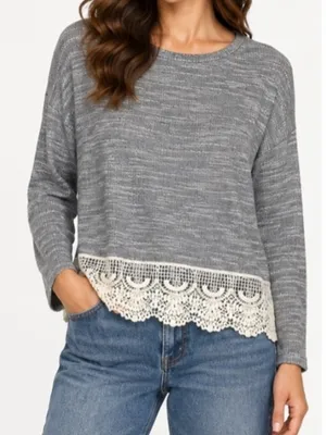 Hannah Top With Lace Trim‎ Gray thumbnail 1