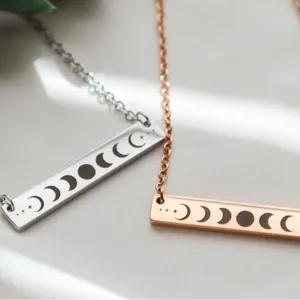 Boutique White Gold Plated‎ Celestial Necklace w/ Moon Phases Bar Pendant Necklace 16-18” thumbnail 4