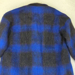 Armani Exchange AX Coat Women's XS Oversized Blue‎ Black Plaid Wool Blend Jacket thumbnail 5