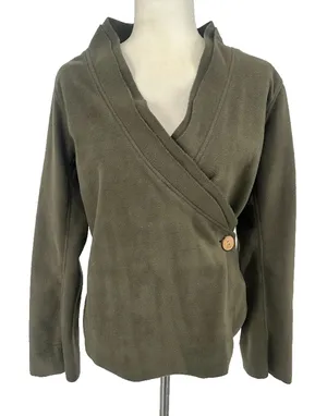 AVATAR CLOTHING Nepal Green‎ Wrap Fleece Top Sweater Wooden Button Size Medium thumbnail 1