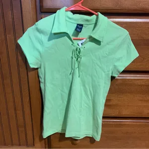 Gap 2003 Retro Collared Shirt String Closure Light Green Women's Medium thumbnail 9