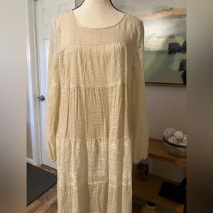 Free People Gemma Eyelet Lace Midi Dress XS Cream Cottage Core Prairie Romantic thumbnail 4