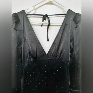 We Wore What Cowl Black Maxi Dress Polka Dot Size 4 NWT Gown thumbnail 7