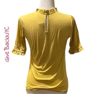 Ann Taylor Ruffle Neck Elbow Sleeve Top Yellow Size SP thumbnail 2