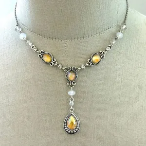 Avon Vintage beaded Teardrop Y Drop Necklace Silver Tone thumbnail 1
