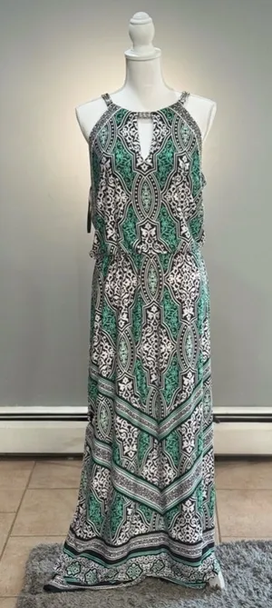 White House | Black Market SALE! Green Patterned Maxi Dress Size M EUC thumbnail 1