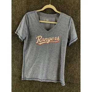 Texas Rangers Top Shirt Campus Lifestyle Polyester Spandex Blue V Neck MLB Tee thumbnail 2