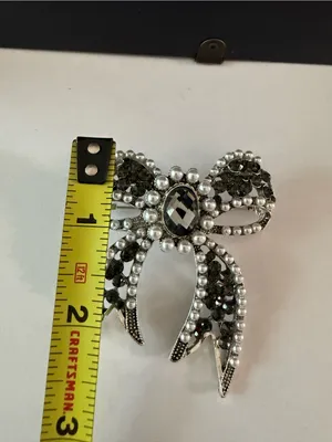 Bow Black Pearl Brooch Pin Pendant Rhinestone Jewelry Fashion thumbnail 2