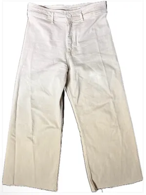 Zara Cream High-Waisted Wide Leg Cropped Jeans Frayed Hem Size 10 thumbnail 1
