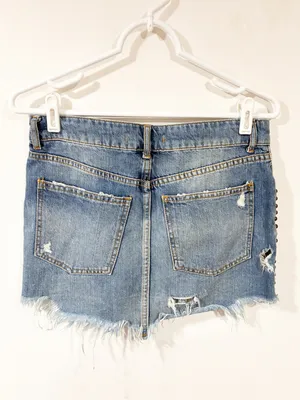 Free People Floral Embroidered Denim Mini Skirt Size 26 thumbnail 5