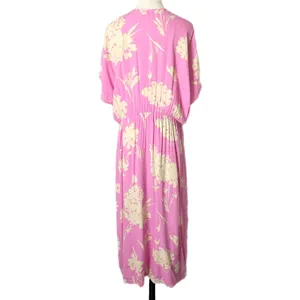 Samsoe Samsoe Andina Long Dress Pink Kirigami Floral V-Neck Pockets Size XS thumbnail 4