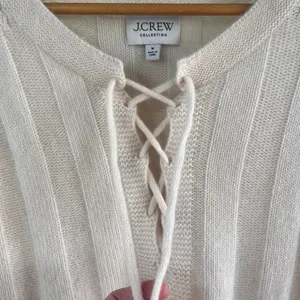 J. Crew Collection Women's 100% Cashmere Lace Up Beach Sweater Cream Size M thumbnail 4