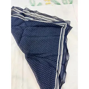 Liz‎ Claiborne vtg Navy Blue Polka Dot Square Scarf Sheer Striped Border 19x19 thumbnail 6