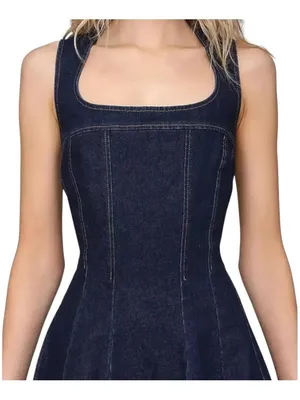 Avec Les Filles 𖦹 Sleeveless A-Line Skater Mini Dress 𖦹 Royal Rinse Denim 𖦹 0 thumbnail 4