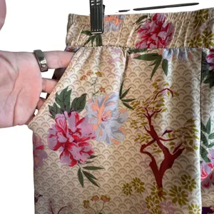 World Market Floral Wide Leg‎ Pants Viscose Cream Pink Bird Print Size S/M Boho thumbnail 11