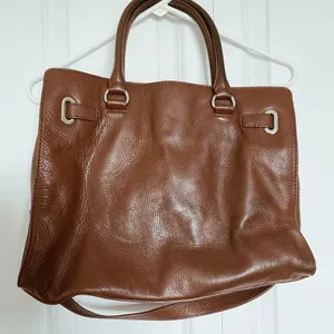 Michael Kors Brown Soft Leather Satchel Purse Medium Size Silver Hardware thumbnail 2