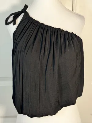 Free People Brayden Tank XS Black One Shoulder Tie Bubble Hem Y2K Going Out Top thumbnail 1