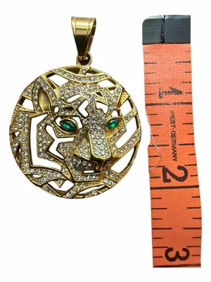 Gold-Tone Leopard Pendant with Green Crystal Eyes thumbnail 4