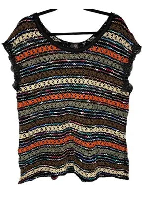Free People New Romantics‎ crochet Chenille Stripe Knit Top Size Small Lace thumbnail 3