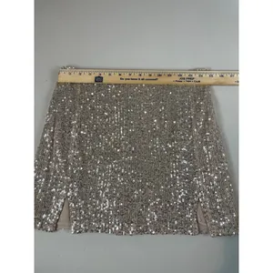 Grace Sequin Mini Skirt Beige Underlay Party Clubwear Night Out Metallic Size M thumbnail 4
