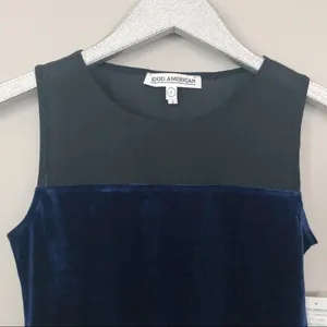 Good American The Mixed Velvet Bodysuit Navy Blue and Black NEW thumbnail 4