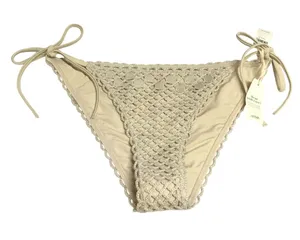 Aerie Bikini Bottom Cheeky String Ties Crochet Beige Tan S thumbnail 1