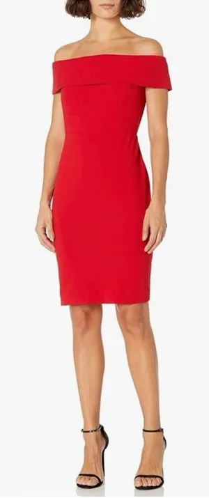 Calvin Klein Red Off-Shoulder Dress – Size 6P thumbnail 1