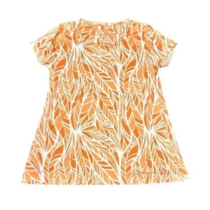 Bon Apple Tea Womens XL Orange White Leaf Print Tunic Blouse Tropical‎ Resort thumbnail 3