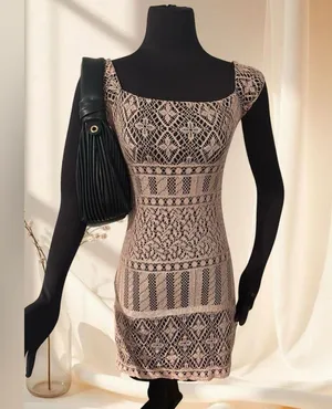 Vintage Y2K Monster Girl Crochet Beige Square Neckline Mini Dress size S thumbnail 1