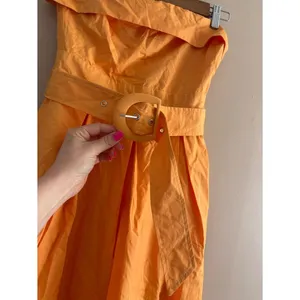 Lulus Trendsetting Choice Orange Strapless Midi Dress Pockets Size Small Wedding thumbnail 12