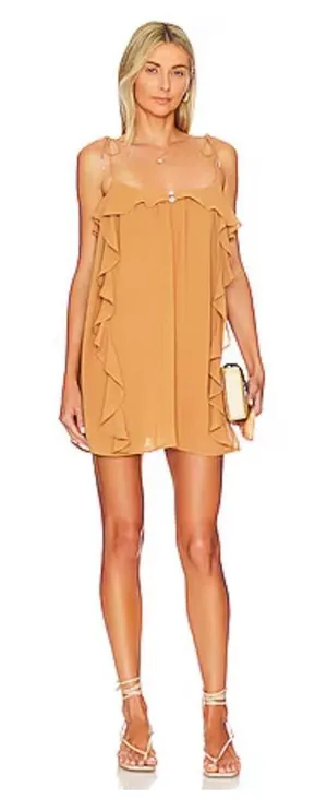 Revolve Tularosa Jamie Mini Dress tan sz M brown sugar tan ruffles thumbnail 1