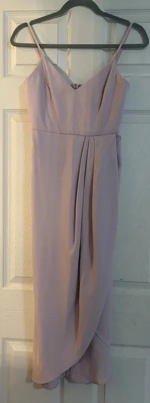 Lulu's Soft Pink Gown Sz XS Faux Wrap Style Maxi Length Dress Gala Wedding Prom thumbnail 1