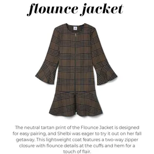 Cabi Women's Flounce‎ Jacket 3902 Tartan Plaid Zip Front Brown Navy Size Small thumbnail 3