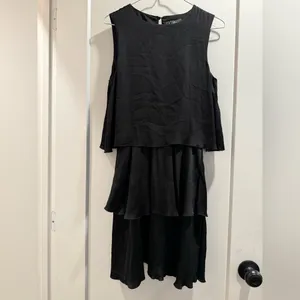 Sam Edelman Black Satin Sleeveless‎ Tiered Ruffled Shift Minidress Size 2 thumbnail 3